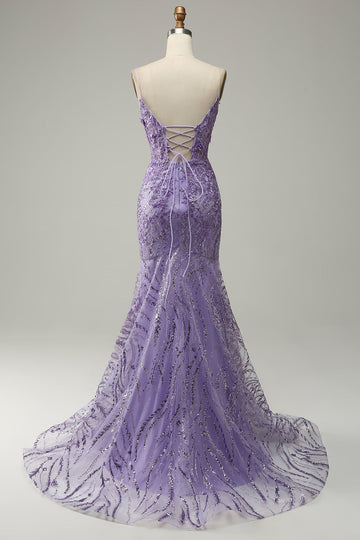 Sirena Tirantes de Espagueti Púrpura Vestido de Fiesta